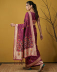 Maroon Organza Silk Jamdani Pattern Zari Woven Saree
