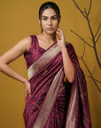 Maroon Organza Silk Jamdani Pattern Zari Woven Saree
