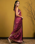 Maroon Organza Silk Jamdani Pattern Zari Woven Saree