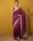 Maroon Organza Silk Jamdani Pattern Zari Woven Saree