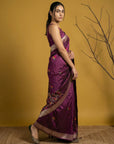 Dark Pink Organza Silk Jamdani Pattern Zari Woven Saree