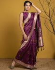 Dark Pink Organza Silk Jamdani Pattern Zari Woven Saree