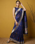 Royal Blue Organza Silk Jamdani Pattern Zari Woven Saree