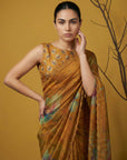 Mustard Yellow Soft Fendy Satin with Handwork Embroidery Saree