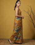 Mustard Yellow Soft Fendy Satin with Handwork Embroidery Saree