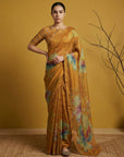 Mustard Yellow Soft Fendy Satin with Handwork Embroidery Saree
