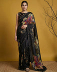 Black Soft Fendy Satin with Handwork Embroidery Saree