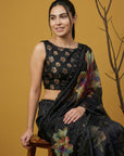 Black Soft Fendy Satin with Handwork Embroidery Saree