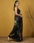 Black Soft Fendy Satin with Handwork Embroidery Saree