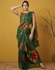 Bottle Green Soft Fendy Satin with Handwork Embroidery Saree