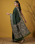 Bottle Green Soft Tropical Floral Printed Silk Saree