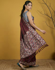 Maroon Soft Tropical Floral Printed Silk Saree