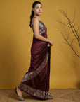 Maroon Soft Tropical Floral Printed Silk Saree