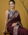 Maroon Soft Tropical Floral Printed Silk Saree