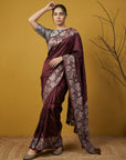 Maroon Soft Tropical Floral Printed Silk Saree