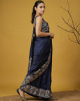 Navy Blue Soft Tropical Floral Printed Silk Saree