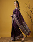 Wine Soft Tropical Floral Printed Silk Saree