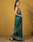 Rama Blue Soft Tropical Floral Printed Silk Saree