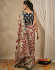 Red Soft Tussar Silk Saree with Kalamkari Printed Saree