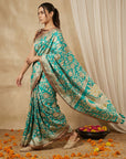 Sky Blue Soft Tussar Silk Saree with Kalamkari Printed Saree
