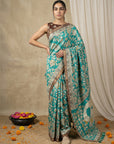 Sky Blue Soft Tussar Silk Saree with Kalamkari Printed Saree