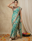 Sky Blue Soft Tussar Silk Saree with Kalamkari Printed Saree