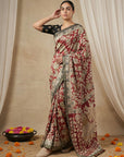 Red Soft Tussar Silk Saree with Kalamkari Printed Saree