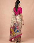Cream Premium Soft Viscose Silk Zari Woven & Detailed Floral Poistion Printed Pashmina Saree