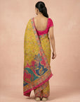 Mehendi Green Premium Soft Viscose Silk Zari Woven & Detailed Floral Position Printed Pashmina Saree