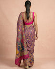 Purple Premium Soft Viscose Silk Zari Woven & Detailed Floral Position Printed Pashmina Saree