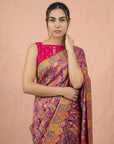 Purple Premium Soft Viscose Silk Zari Woven & Detailed Floral Position Printed Pashmina Saree