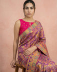 Purple Premium Soft Viscose Silk Zari Woven & Detailed Floral Position Printed Pashmina Saree