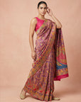 Purple Premium Soft Viscose Silk Zari Woven & Detailed Floral Position Printed Pashmina Saree
