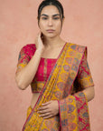 Mustard Yellow Premium Soft Viscose Silk Zari Woven & Detailed Floral Position Printed Pashmina Saree