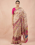 Cream Premium Soft Viscose Silk Zari Woven & Detailed Floral Poistion Printed Pashmina Saree