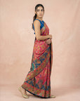 Pink Premium Soft Viscose Silk Zari Woven & Detailed Floral Position Printed Pashmina Saree