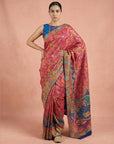 Pink Premium Soft Viscose Silk Zari Woven & Detailed Floral Position Printed Pashmina Saree