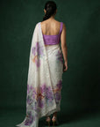 Lavender Soft Fendy Satin with Handwork Embroidery & Aari Work Saree