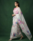 Pink Soft Fendy Satin with Handwork Embroidery & Aari Work Saree