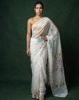 Yellow Soft Fendy Satin with Handwork Embroidery & Aari Work Saree
