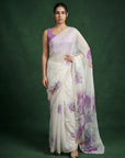 Lavender Soft Fendy Satin with Handwork Embroidery & Aari Work Saree