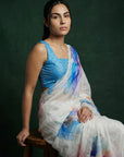 Blue Soft Fendy Satin with Handwork Embroidery & Aari Work Saree