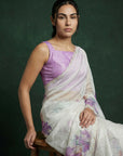 Lavender Soft Fendy Satin with Handwork Embroidery & Aari Work Saree