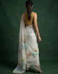 Yellow Soft Fendy Satin with Handwork Embroidery & Aari Work Saree