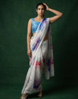 Blue Soft Fendy Satin with Handwork Embroidery & Aari Work Saree