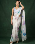 Sky Blue Soft Fendy Satin with Handwork Embroidery & Aari Work Saree