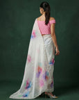 Pink Soft Fendy Satin with Handwork Embroidery & Aari Work Saree