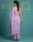 Lavender Resham Soft Muga Cotton Floral Pencil Art Saree