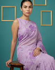 Lavender Resham Soft Muga Cotton Floral Pencil Art Saree