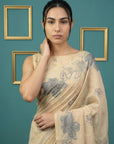 Chickoo Resham Soft Muga Cotton Floral Pencil Art Saree